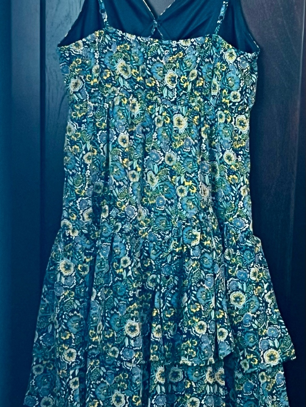Floral Tiered Mini Dress in Teal and Yellow